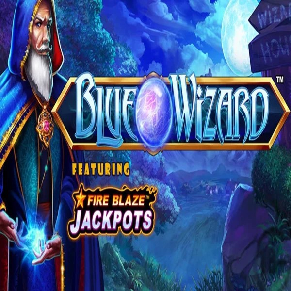 Blue Wizard Fire Blaze Jackpots online game logo by Rarestone Gaming on trivelabets-nl.nl